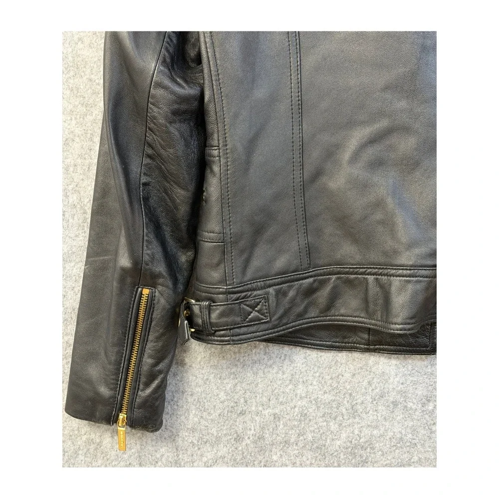 Michael Kors Womens Black Quilted Leather Moto Jacket Gold‎ Hardware Size S